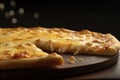 A four-cheese pizza with mozzarella, cheddar, Parmesan, and gouda cheeses. (Generative AI)