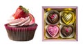 Mouthwatering Fresh Strawberry Cupcake with Valentines Chocolate Truffles on Transparent Background