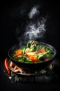 Soul-Warming Hot Steaming Soup Served in Style on a Black Stone Platter. Generative AI