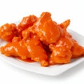 Chicken wings in tomato sauce isolated on white background. Selective focus. AI-Generated