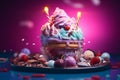 Mouthwatering images of vegan desserts such as dairy-free ice cream, decadent cakes, and chocolate treats. Generative Ai