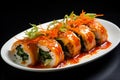 Mouthwatering kimbap seaweed rice rolls. authentic and appetizing south korean delicacy