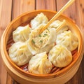 Mouthwatering manti dumplings showcased elegantly against wooden backdrop