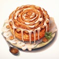 Realistic Watercolor Illustration Of Pumpkin Chiffon Pie With Cinnamon Roll Crust