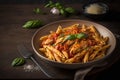 Ai Generative Mouthwatering Penne Pasta with Slow-Cooked Tomato Sauce, Grilled Chicken, and Cherry Tomatoes