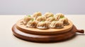 Elegant Wooden Tray With Translucent Dumplings - Exquisite Design