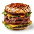 Delicious Sushi And Juicy Bacon Burger With Special Sauce