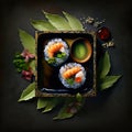 Mouthwatering Photography of Sushi on Sleek Black Background. Ai generated art