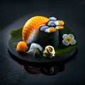 Mouthwatering Photography of Sushi on Sleek Black Background. Ai generated art