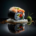 Mouthwatering Photography of Sushi on Sleek Black Background. Ai generated art