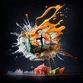 Mouthwatering Photography of Sushi on Sleek Black Background. Ai generated art