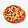 Realistic Pepperoni Pizza With Tomatoes And Basil Royalty Free Stock Photo