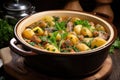 A mouthwatering pot of stew filled with tender meat and fresh vegetables, simmered to perfection, Irish Coddle with sausage