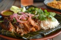 Traditional Mexican Cochinita Pibil Dish Served on a Banan Leaf for Authentic Cuisine Promotions