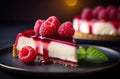 A mouthwatering raspberry cheesecake with a gorgeous syrup garnished with fresh berries Royalty Free Stock Photo