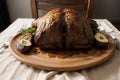 Mouthwatering Roast on a Beautifully Set Table.AI Generated