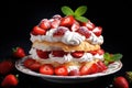Mouthwatering slice of Strawberry Shortcake on a black background Royalty Free Stock Photo