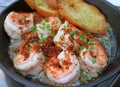 Mouthwatering Spanish Style Garlic Shrimp or Gambas al Ajillo in a Hot Pan Royalty Free Stock Photo