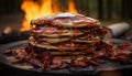 Campfire Pancakes with Crispy Bacon: A Delicious Outdoor Breakfast Royalty Free Stock Photo