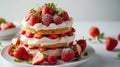 A mouthwatering strawberry shortcake adorned with fresh berries, set against a clean Royalty Free Stock Photo