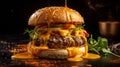 Mouthwatering Veggie Burger: Gourmet Delight with Overflowing Cheese and Onions