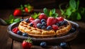 Mouthwatering waffles with luscious berry toppings, a sweet treat to satisfy your cravings