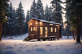 Movable tiny house parked on calm place at forest. ai generative