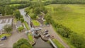 Movanagher lock canal fish farm on River Bann Northern Ireland