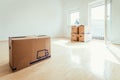 Move. Cardboard, boxes for moving into a new, clean and bright home Royalty Free Stock Photo