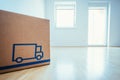 Move. Cardboard, boxes for moving into a new, clean and bright home. Clean and sunny room