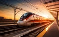 On the Move High Speed Train Hustle at the Station. Generative AI Royalty Free Stock Photo