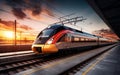 On the Move High Speed Train Hustle at the Station. Generative AI Royalty Free Stock Photo