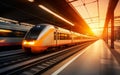 On the Move High Speed Train Hustle at the Station. Generative AI Royalty Free Stock Photo