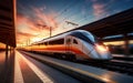 On the Move High Speed Train Hustle at the Station. Generative AI Royalty Free Stock Photo