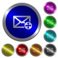 Move mail luminous coin-like round color buttons Royalty Free Stock Photo