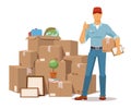 Move service man Ok hand box vector illustration