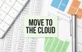 move to the cloud words and calculator, pen and charts