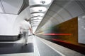 Move train on platform in subway Royalty Free Stock Photo