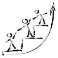 Move up helping each other. Rough image of people giving each other hands and up arrows. Royalty Free Stock Photo