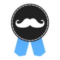 Movember badge label with blue ribbon, mustaches and badge pin