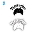 Movember. Badge November mustache, hand lettering with blue ribbon. You can use it for your design