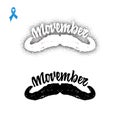 Movember. Badge November mustache, hand lettering with blue ribbon. You can use it for your design