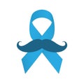 Movember icon. Mustache and blue ribbon as a symbol of struggle with cancer.