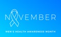 Movember men health man prostate cancer November awareness month vector blue ribbon