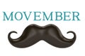 Movember with mustache isolated on white background 3D illustration.