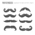 Movember mustache set Royalty Free Stock Photo