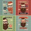 Movember poster design, prostate cancer awareness, hipster man with beard and moustache Royalty Free Stock Photo