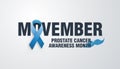 Movember, raise awareness of men`s health issues. like prostate cancer Vector background with text, ribbon and moustache. Royalty Free Stock Photo