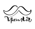 Movember, raise awareness of men`s health issues. Vector background with text, ribbon and moustache. Prostate Cancer