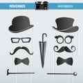 Movember Retro party printable Glasses, Hats, Moustaches, Masks for photobooth props Royalty Free Stock Photo